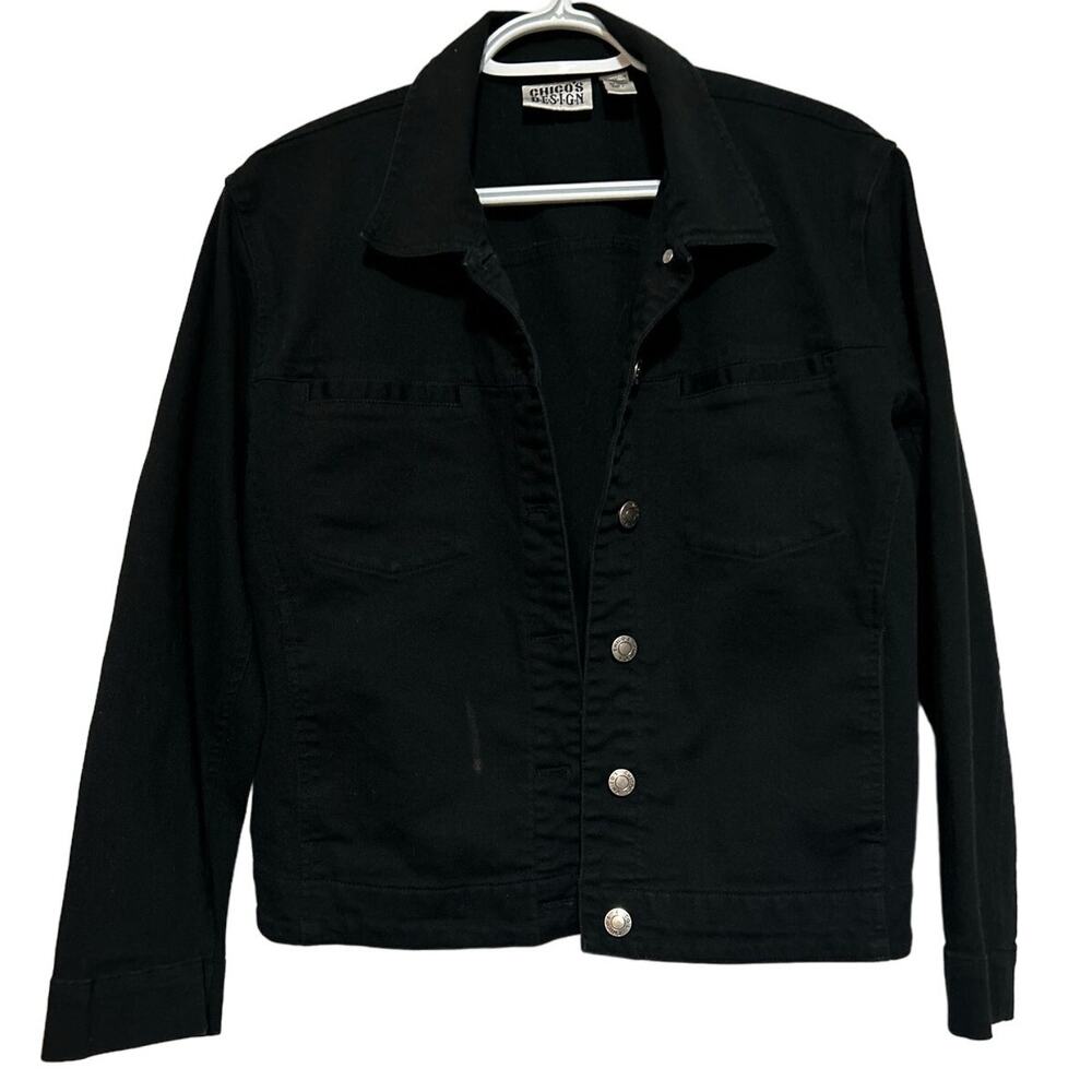 Chico's Design Women's Black Denim Jacket Front Pocket Size 1 = US Size S